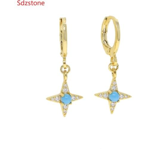 Winter Fashion Cute Stars Gold Color Earrings Top Quality Blue Cz Crystal Clssic Charm Cross Earrings For Women Girls Jewellery