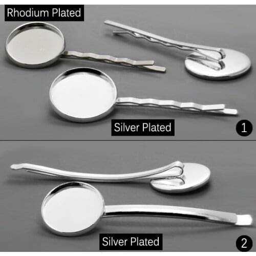 10pcs with inner 20mm Rhodium Plated Hair Clip/Hairpin Jewelry Bezel Setting Tray for Cameo Cabochons