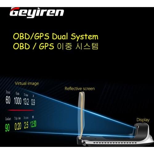 GEYIREN Car Unlversal Dual System C3 Auto Meter HUD OBD2 GPS Heads Up Display Car Overspeed Alarms Speedometers For Cars