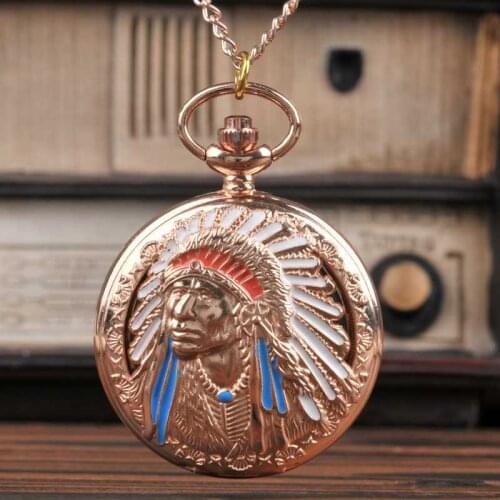 Large Fashion Quartz Pocket Watch Rose Gold Indian Women Man Necklace Pocket Watch With Chain Creative Pattern Pocket Watch