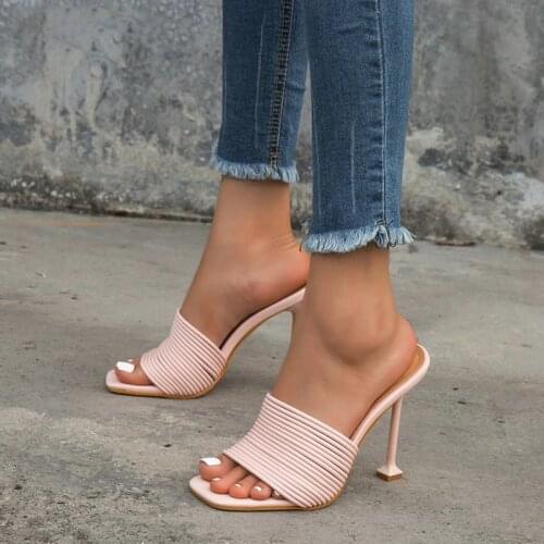 High Heels Summer Women Shoes Pumps Slingbacks Square Toe PU Fashion Narrow Band Shallow Thin Heels Slip-On Party Casual Sandals