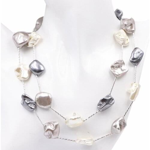 Natural Shell Beads Long Chain Necklace fro Women Personality Multicolor Irregular Shells Strand Sweater Necklaces 34inch A678