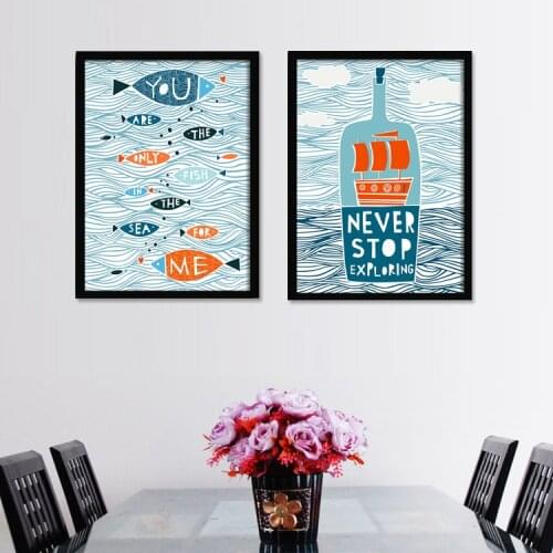 Drift Bottles European American-Style Creative Hanging Painting Illustration Modern Canvas Painting Oil Painting Living Room Bar