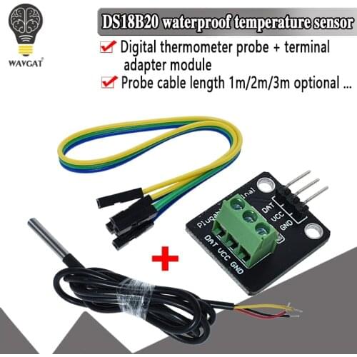 DS18B20 Temperature Sensor Module Kit Waterproof 100CM Digital Sensor Cable Stainless Steel Probe Terminal Adapter For Arduino