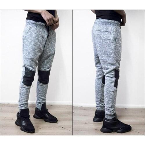 ColourBlock Mens Slim Fit Leather Trimmed Sweatpant Zipper Knee Joggers