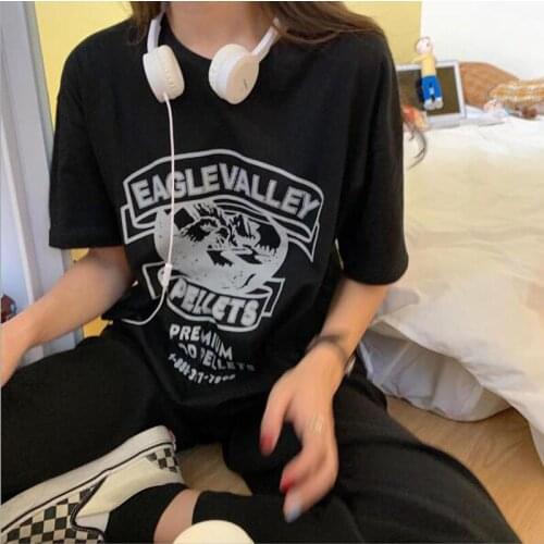 European American Style T shirt Woman Fashion Print Short Sleeve O Neck Woman Tshirt Top Casual Loose Summer Tops