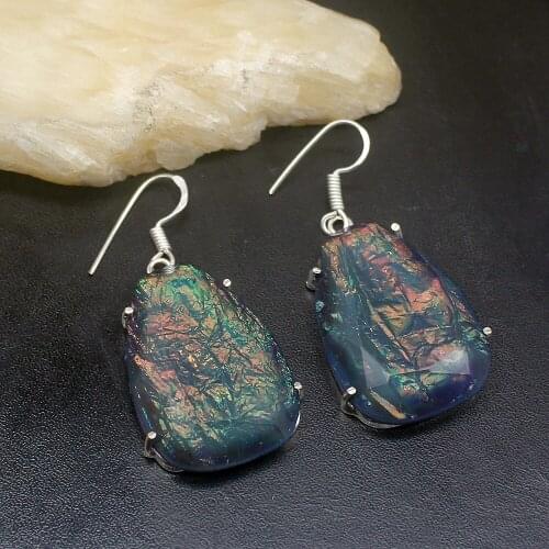 Gemstonefactory Big Promotion 925 Silver Special Design Dichroic Glass Women Ladies Gifts Dangle Drop Earrings 20212000