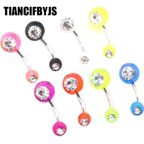 TianciFBYJS Belly Ring 2017 Acrylic Body Jewelry Navel Bar Double Gem colorful Piercing Ear Navel Belly Nombril