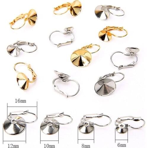 10pcs Stainless Steel Blank French Earring Hooks Base Findings 6/8/10/12mm Cabochon Settings Bezel Tray Jewelry Making Supplies