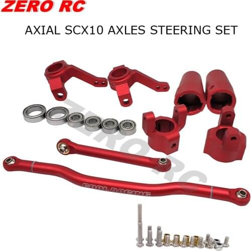 AXIAL SCX10 RC TRUCK CNC ALLOY Front Steering Link Set, Knuckles, C Hub Carrier SET, Rear Lock Out (RED)