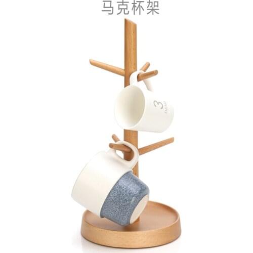 European Creative Household Cup Holder Water Cup Hanger Mug Rack Drain Drinking Glass Shelf Coffee Cup Tea Cup Storage Rack Wood