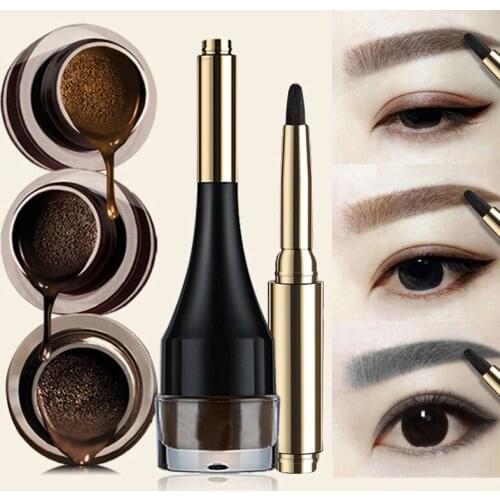4 Colors Eyebrow Tattoo Cream Natural Enhancer Air Cushion Cream Tint Makeup Waterproof with Brush Tinted Liquid Eyebrows Tint