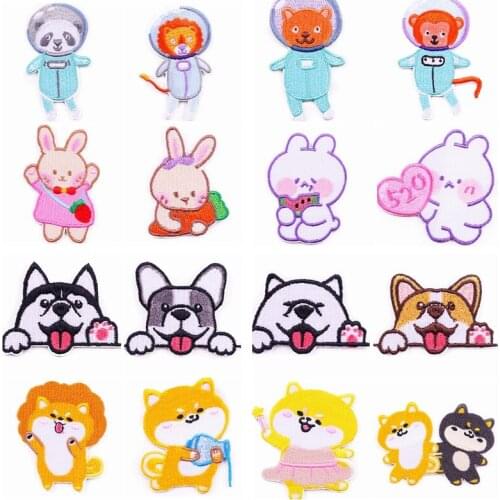 Cute Bunny/Dog/Bear Adhesive Patch Embroidery For Clothing Cartoon Animals Patches For Kid Clothes Appliques Stickers T-shirt