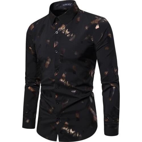 Mens long sleeve shirt personality fashion slim print business shirt work club European and American sizes XXL shirt men