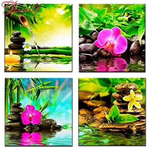 Full diamond painting cross stitch kit DIY Diamond Embroidery mosaic 4 Piece set Bamboo Black Spa Zen Stone modern decoration
