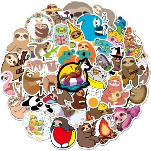 Ransitute R1011 50pcs/set Cartoon Animal Sloth Scrapbooking Stickers Decal For Guitar Laptop Luggage Car Fridge Graffiti Sticker