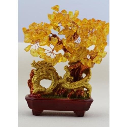 Natural crystal craft tree , the lucky feng shui tree as the mascot, bring in wealth and treasure fortune treegren-1728 yellow