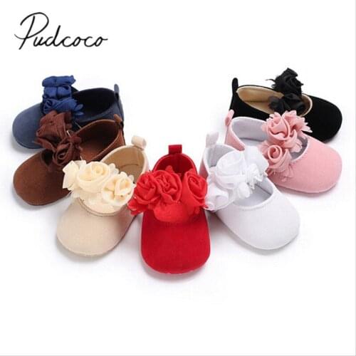 2018 Brand New Newborn Toddler Infant Girls Baby Crib Shoes Three Flower Soft Sole Anti-Slip Prewalker Solid First Walkers 0-18M