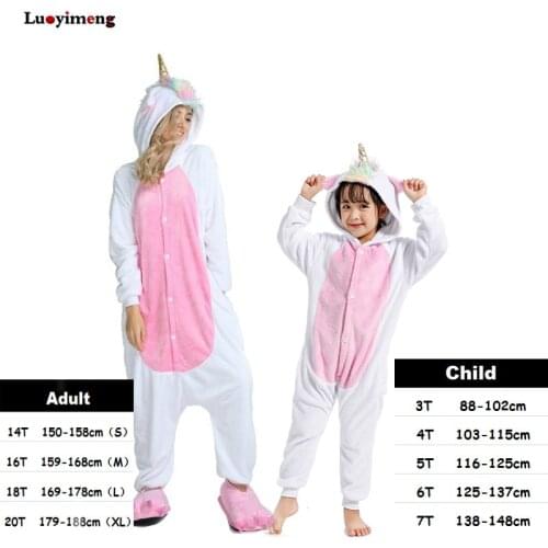 Boys Girls Clothes Gold Horn Unicorn Pajamas For Women Onesie Cartoon Animal Sleepwear Winter Warm Pajamas Kigurumi Pyjamas Kids