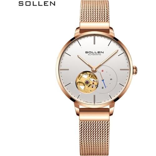 Original SOLLEN Womens Casual Automatic Mechanical Watch Japanese Movement Waterproof Diamond Watch