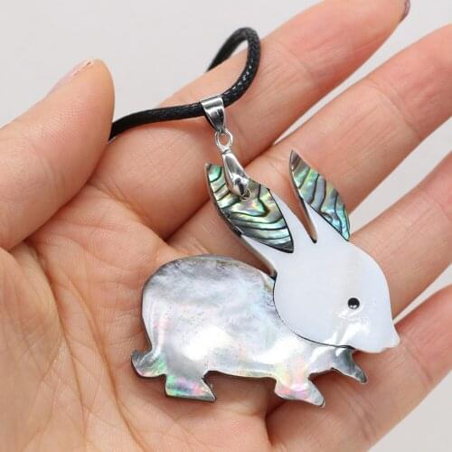 Natural Shell Necklace With Rabbit-Shaped Pendant Leather Cord 2MM Charms For Elegant Women Love Romantic Gift
