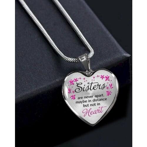 To My Sister Love Heart Pendant Necklaces Family Gifts for Sisters Best Birthday Gift