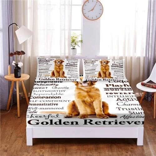 Golden Retriever Digital Printed 3pc Polyester Fitted Sheet Mattress Cover Four Corners with Elastic Band Bed Sheet Pillowcases