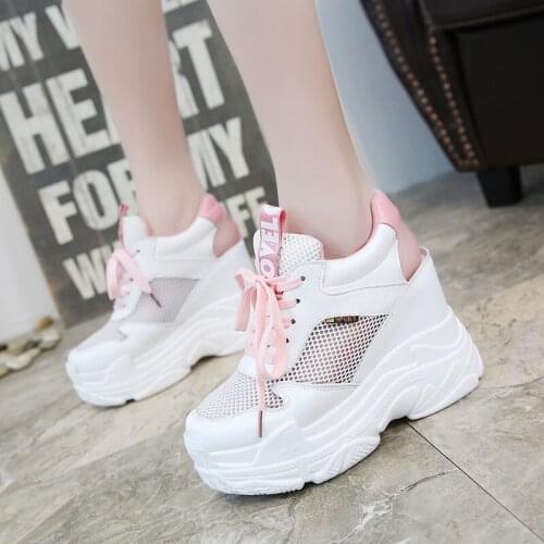 Casual Shoes Womens Flats Shoes Mesh Breathable Platform Wedge Heels Shoes 11cm Summer Sneakers Zapatillas Deportivas Mujer