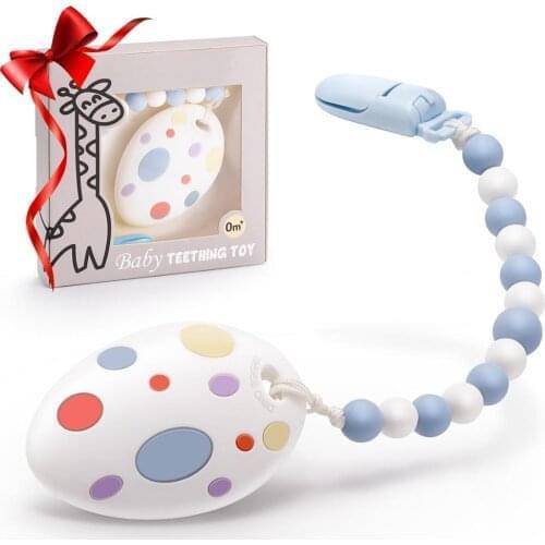 Teething Egg Dinosaur Egg Baby Teether Egg-Shaped Teethers for Babies BPA Free Teething Egg with Breaded Clip baby toy