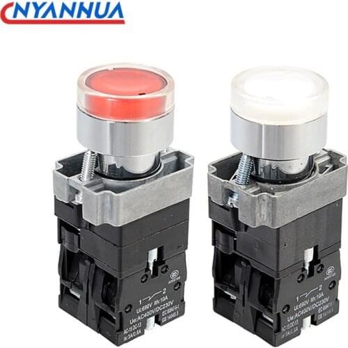 Self-reset Push-button Switch With Light Copper Piece Silver Point XB2-BW 1NO1NC 22mm Hole Red /Yellow/Green