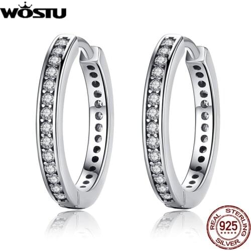 WOSTU High Quality 100% 925 Sterling Silver Zircon Party Eternity Hoop Earrings Women Authentic Original Fashion Jewelry Gift