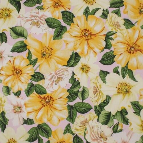 Yellow Flowers Digital Pure Cotton Fabric For Dress Tissus Au MÈTre Telas Por Metro Ткань Для Шитья Tissu Tela Vestidos Sewing