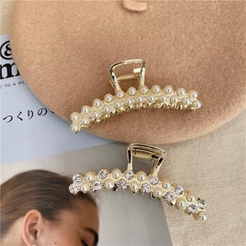 Women Fashion Pearl Rhinestone Hair Clip Lady Alloy Party Hair Claw