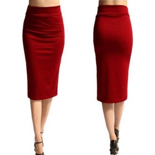 Skinny Pencil Skirt Women Female High Waist Mid-Calf Jersey Skirts Plus Size Fashion Ladies Office Stretch Bodycon Midi Skirt