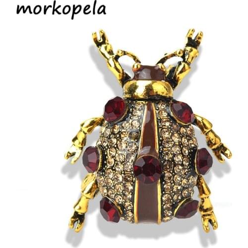 Morkopela Vintage Rhinestone Beetles Brooch Pin Metal Bugs Insect Brooches For Women Men Scarf Bag Clip Accessories