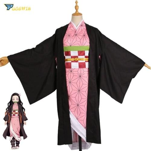 Anime Demon Slayer Kamado Nezuko Cosplay Costumes Kimetsu no Yaiba Women Pink Kimono Halloween Costumes for Women