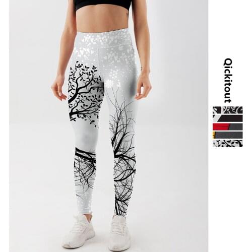 Qickitout Leggings Hot Sell Womens Skull&flower Black Leggings Digital Print Pants Trousers Stretch Pants Plus Size
