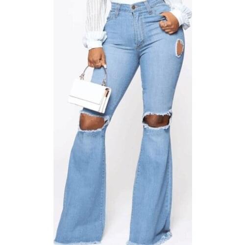 Women Fashion Street Casual Denim Pants 2021 Autumn Summer Ripped Jeans Lady Sexy Flare Jean Female Spring High Waist Trousers