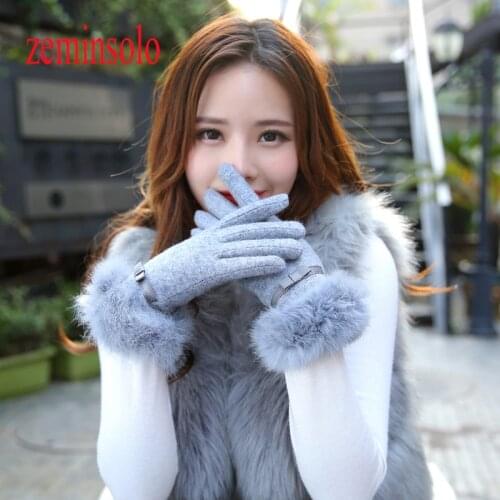 Winter Wrist Ladies Cashmere Gloves For Touch Screen Female Rabbit Fur Wool Mittens Gloves Sweet Elegant All Match Women Gloves