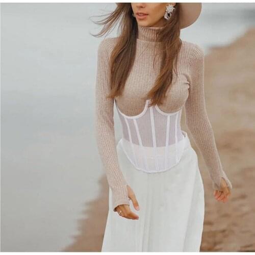 2021 Women Shapers Female Backless Bandage Sexy Tops Elegant Ladies Slim New Fashion Mesh Underwear Clothing