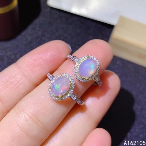925 pure silver Chinese style natural opal womens luxury classic simple oval two color adjustable gem ring fine jewelry support