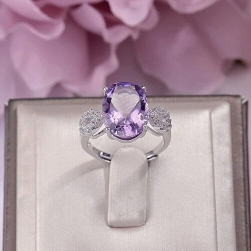 Natural Amethyst Rings For Women 14*10mm 925 Sterling Silver Ringen Oval Purple Gemstone White Gold Color Accessories R-AM001