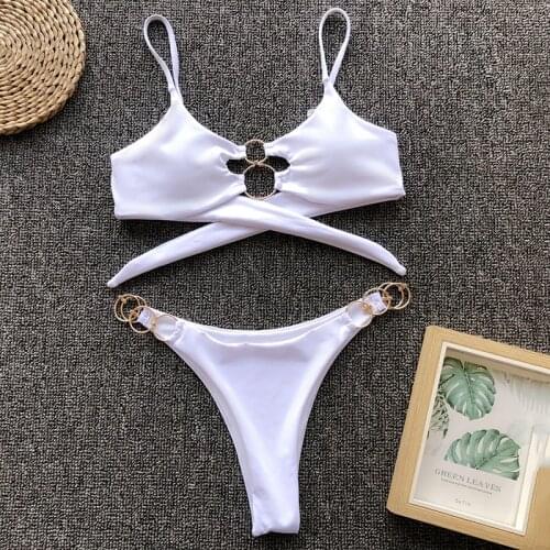 2021 Sexy Metal Ring Leopard Bikini Women Swimsuit Female Brazilian Swimwear Two pieces bikini set Bather bathing suit Swim Lady