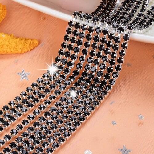 1M SS6-SS16 Glass Crystal Chain стразы для рукоделия Silver Base Claw Gule on Rhinestone Trim Chain DIY Craft Accessories