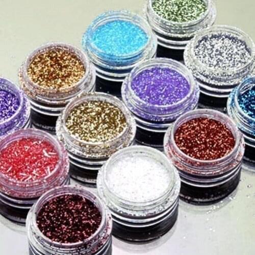 12 Pcs Nail Art Decor Glitter Dust Powder Set DIY Acrylic UV Nail Art Tips Glitters Slice Decor Manicure DIY Charms Accessories