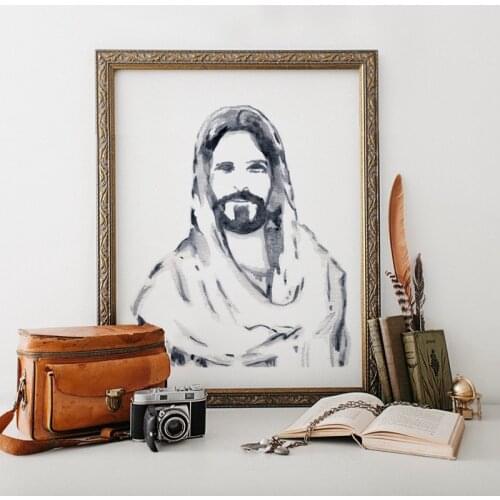 Watercolor Christ Portrait Canvas Art Prints Paingting Poster Church Decor Jesus Christ Picture for Living Room Home Decoration