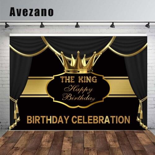 Avezano Birthday Celebration Decor Backdrops The KIng Happy Birthday Golden Crown Photography Backgrounds Photo Studio Photocall
