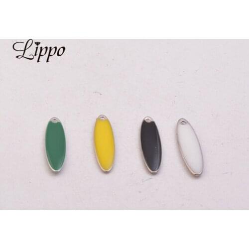 30pcs 5mm*20mm Silver Color Copper Enamelled Long Charms Oval Pendants For Women DIY Jewelry Making