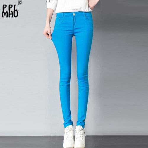 Womens 20 colored skinny jeans plus size street fashion Sexy low rise waist denim trousers women ladies blue pencil jeans pants