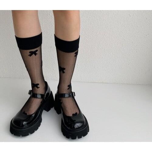 INS Fashion Bow Womens Plus Size Stocking Lolita Seamless Transparent Knee Thigh High Socks Sexy Clothes Accessories Breathable